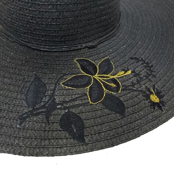 Floppy Brim Hat with Flower Decor and String Bow - Picture 2 of 6